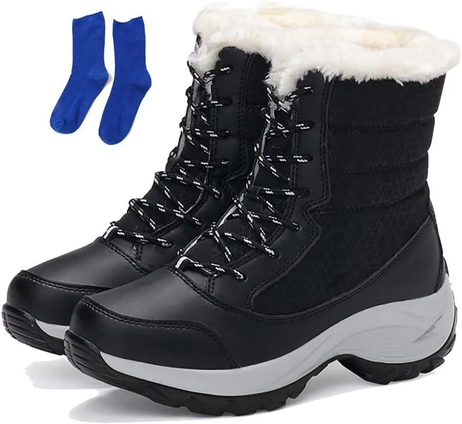 KISSOURBABY Women's Fur Lining Winter Boots Outdoor Waterproof Snow Boots