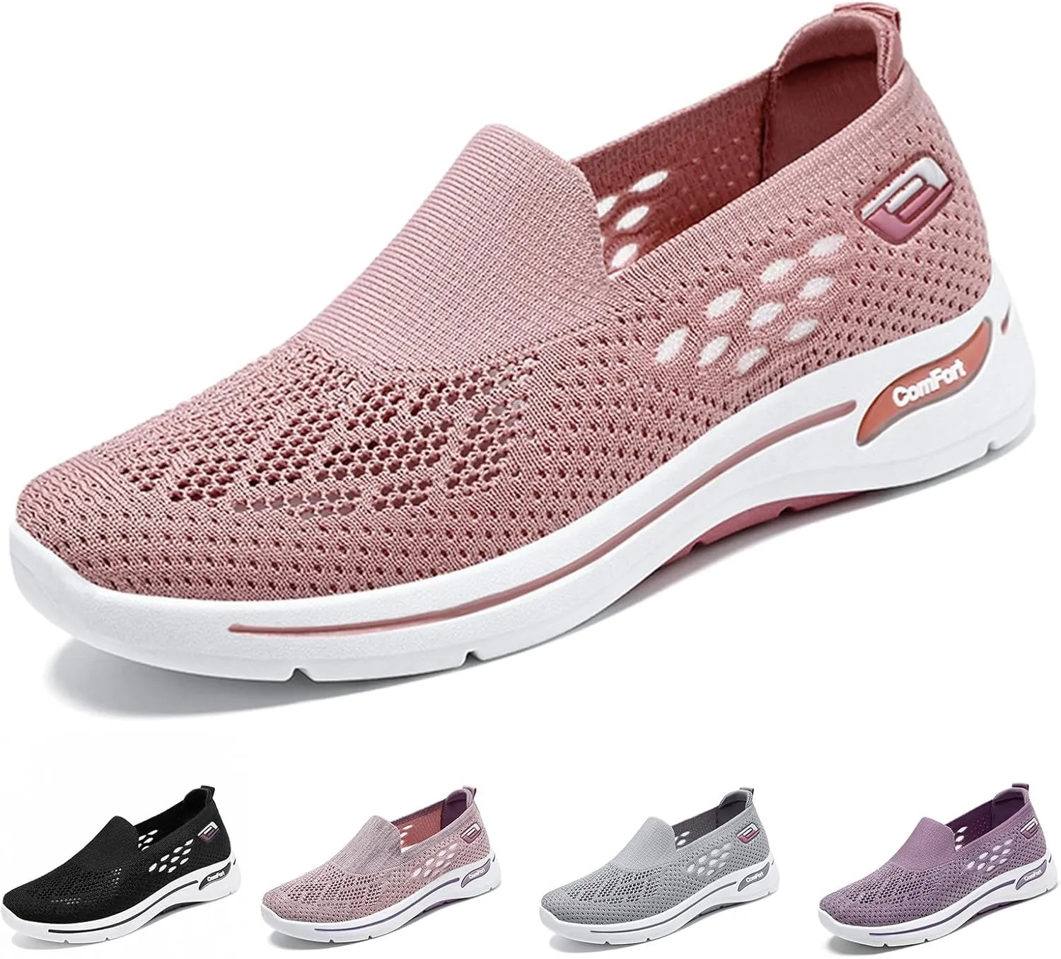 Kubbon Orthopedic Walking Shoes for Women Hands Free Slip-ons Go Walk Sneaker Woven Arch Support Breathable Soft Shoes Mesh Up Stretch Platform Sneakers