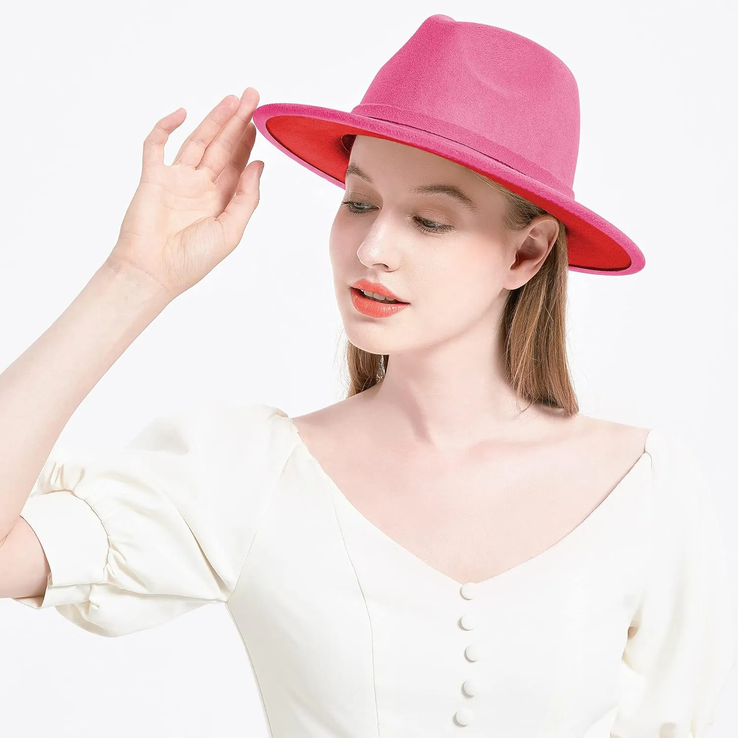 KUJUHA Women Men Wide Brim Fedora Hat