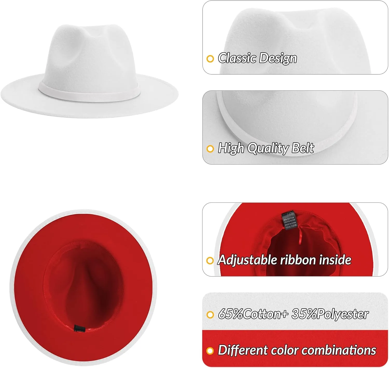 KUJUHA Women Men Wide Brim Fedora Hat