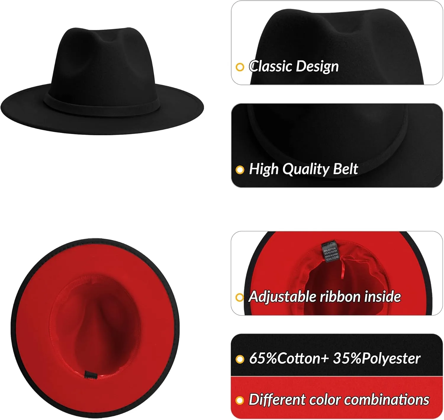 KUJUHA Women Men Wide Brim Fedora Hat