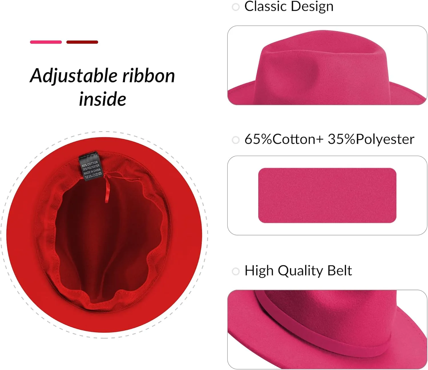 KUJUHA Women Men Wide Brim Fedora Hat