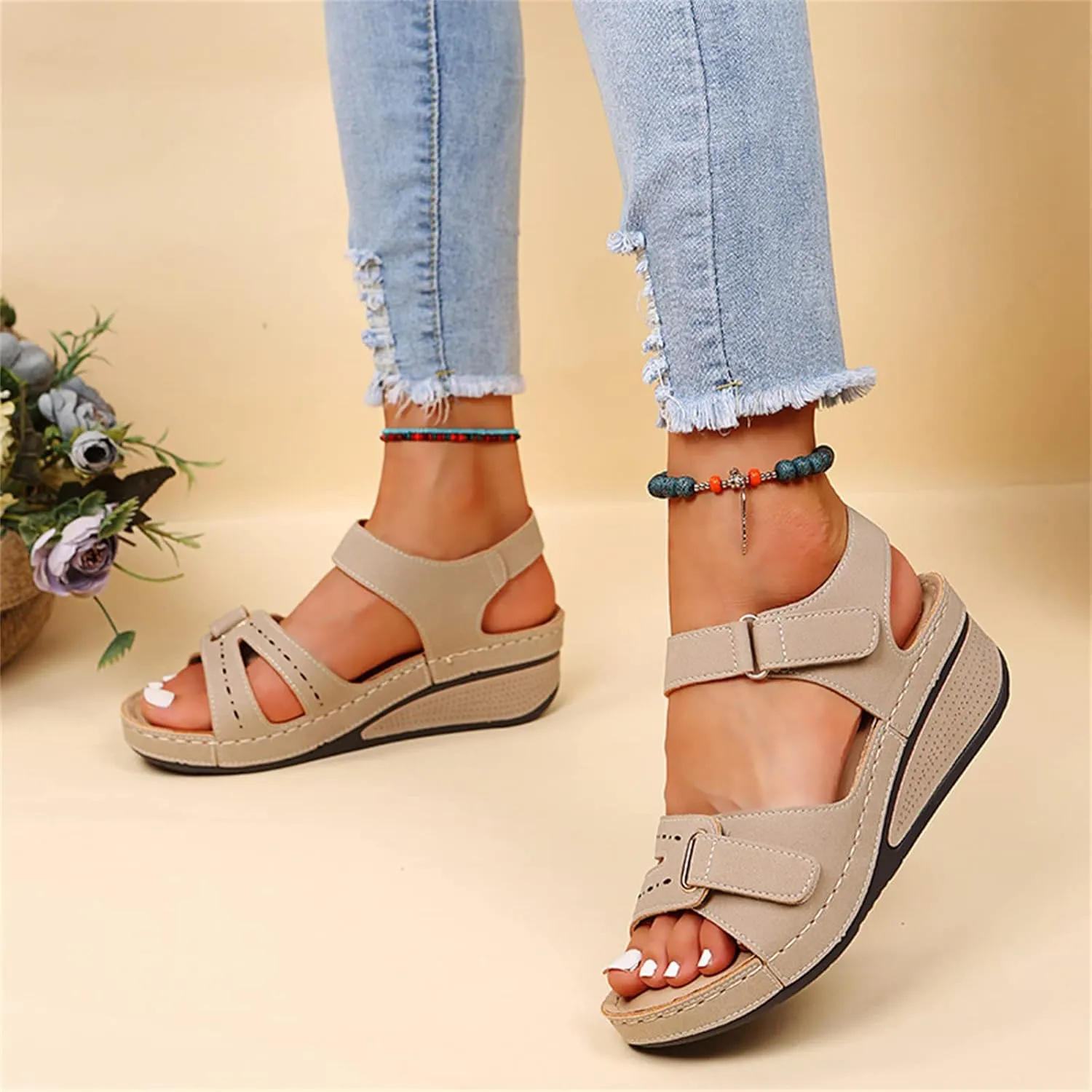 Ladmiple Sandals for Women Casual Summer Womens Orthopedic Sandal Arch Support Roman Open Toe Flip Flops Dressy Shoes