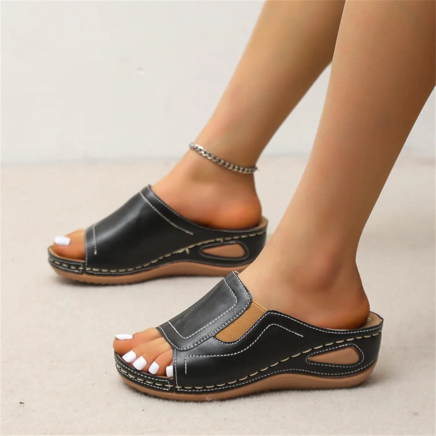 Ladmiple Sandals Women Comfortable Cute Wedge Arch Support Orthotic Flip Flops Dressy Summer Walking Orthopedic Slides Shoes