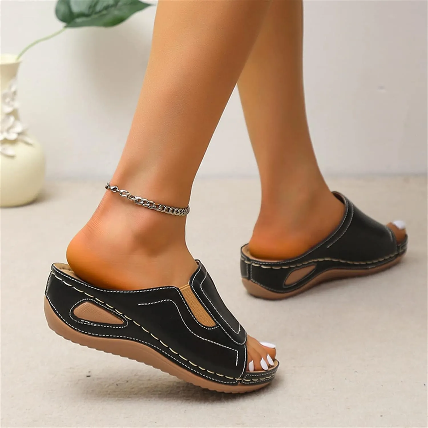 Ladmiple Sandals Women Comfortable Cute Wedge Arch Support Orthotic Flip Flops Dressy Summer Walking Orthopedic Slides Shoes