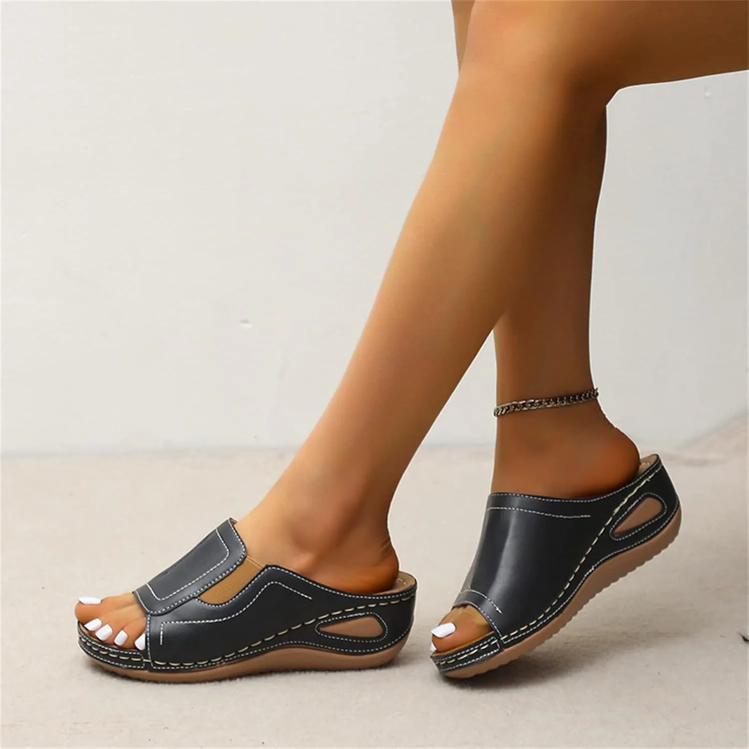 Ladmiple Sandals Women Comfortable Cute Wedge Arch Support Orthotic Flip Flops Dressy Summer Walking Orthopedic Slides Shoes