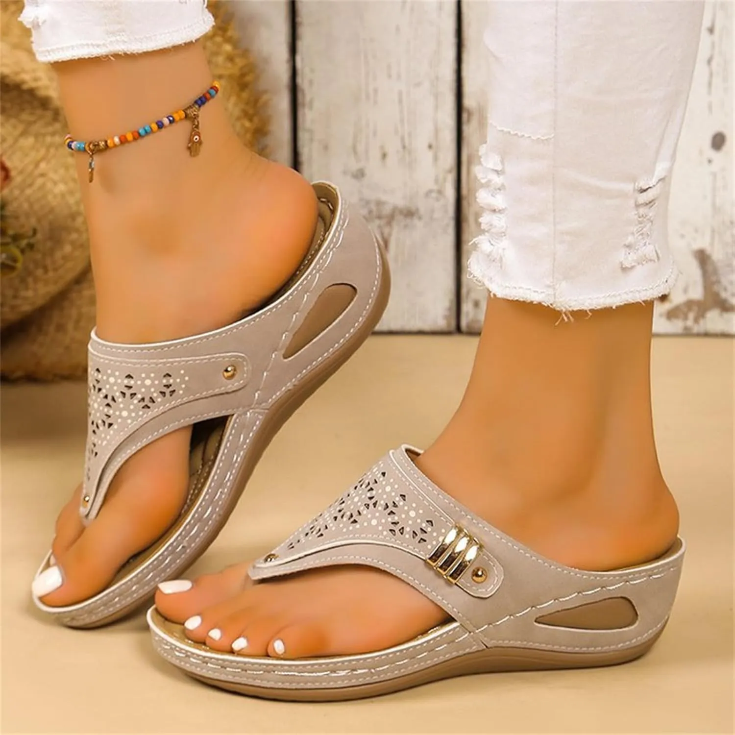 Ladmiple Sandals Women Dressy Summer Flat Cute Casual Beach Shoes Orthopedic Thong Flip Flops Arch Support Orthotic Slippers