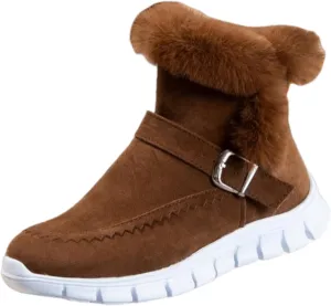 Ladmiple Snow Boots For Women Wide Calf Winter Boots Slip on Insulated Fur Lined Cold Weather Comfortable Warm Ankle Booties