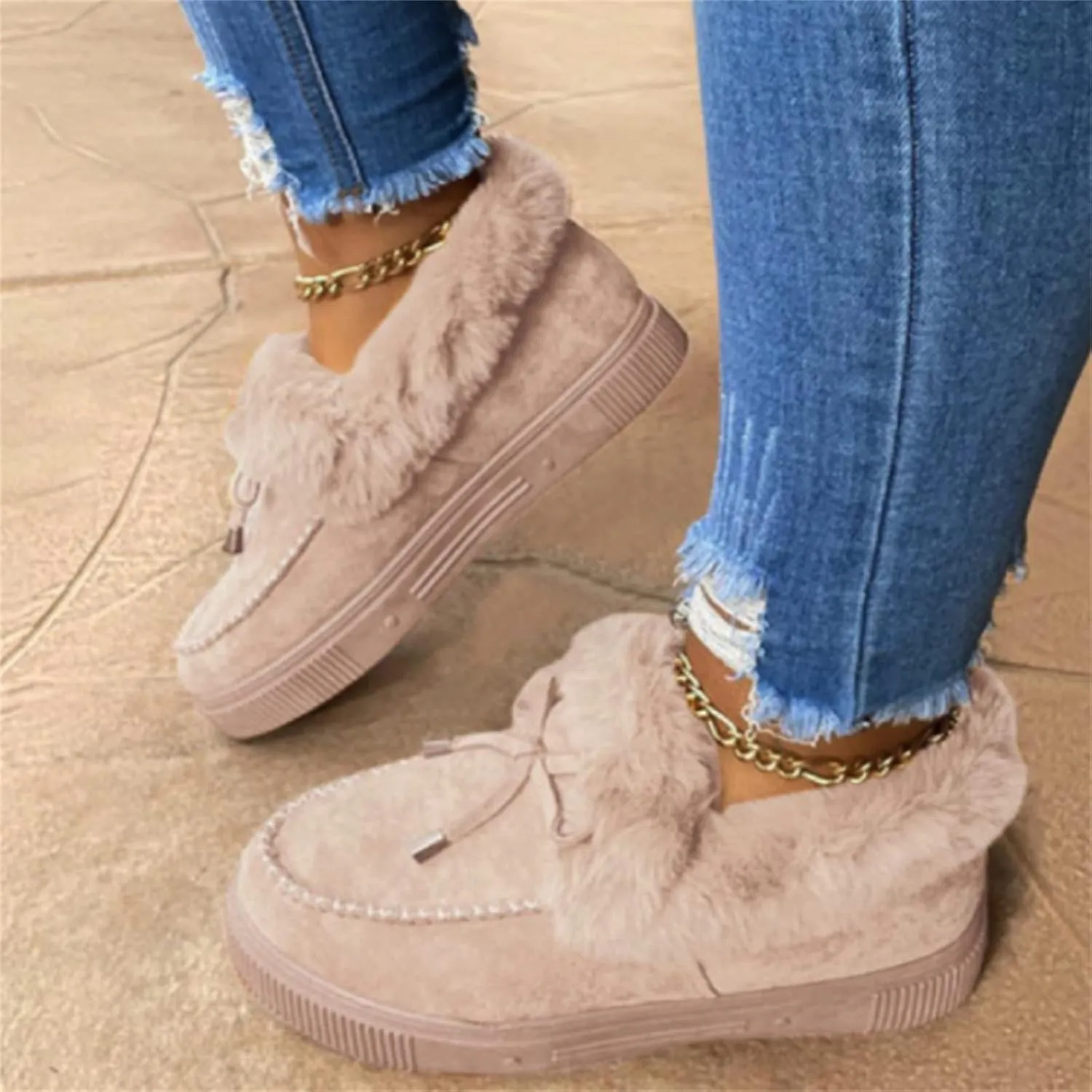 Ladmiple Snow Boots For Women Wide Faux Fur Lined Winter Ankle Booties Classic Slip On Fashion Casual Warm Walking Shoes