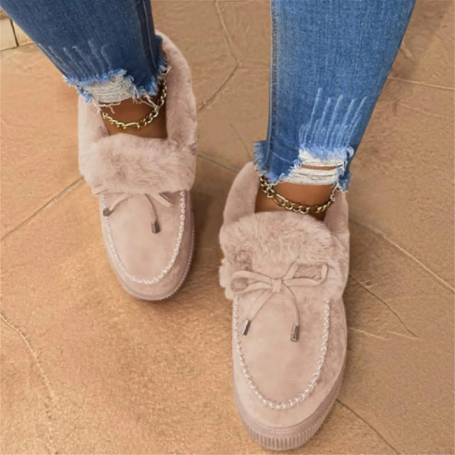 Ladmiple Snow Boots For Women Wide Faux Fur Lined Winter Ankle Booties Classic Slip On Fashion Casual Warm Walking Shoes