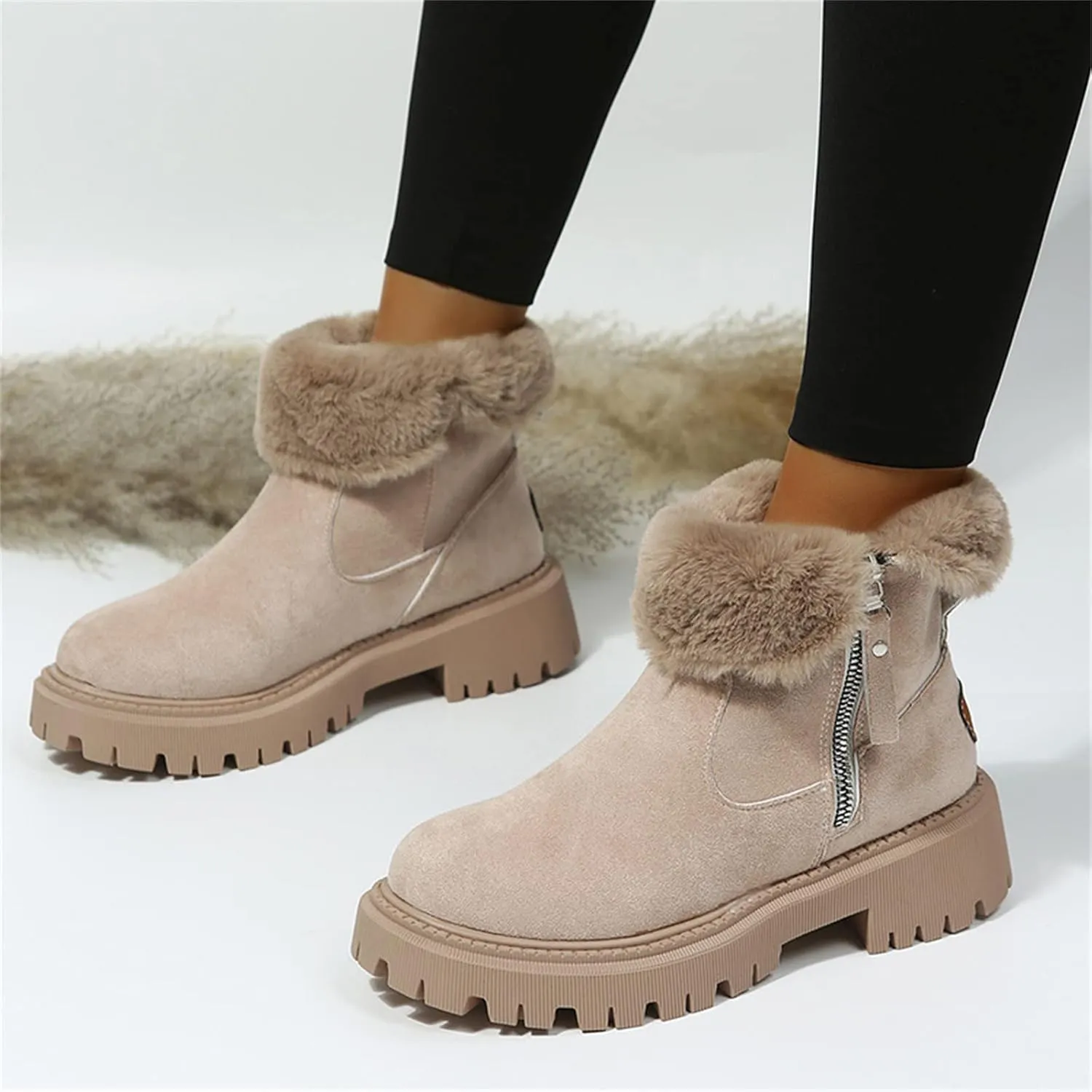 Ladmiple Trending Winter Boots For Women 2024 Casual Slip-on Warm Loafers Shoes Faux Fur-Lined Comfortable Snow Ankle Booties