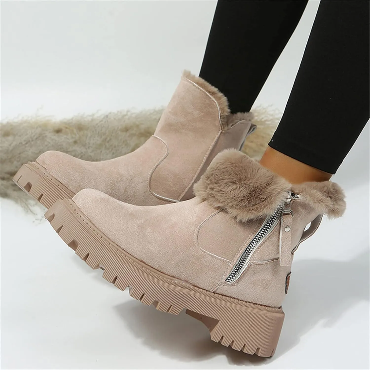 Ladmiple Trending Winter Boots For Women 2024 Casual Slip-on Warm Loafers Shoes Faux Fur-Lined Comfortable Snow Ankle Booties