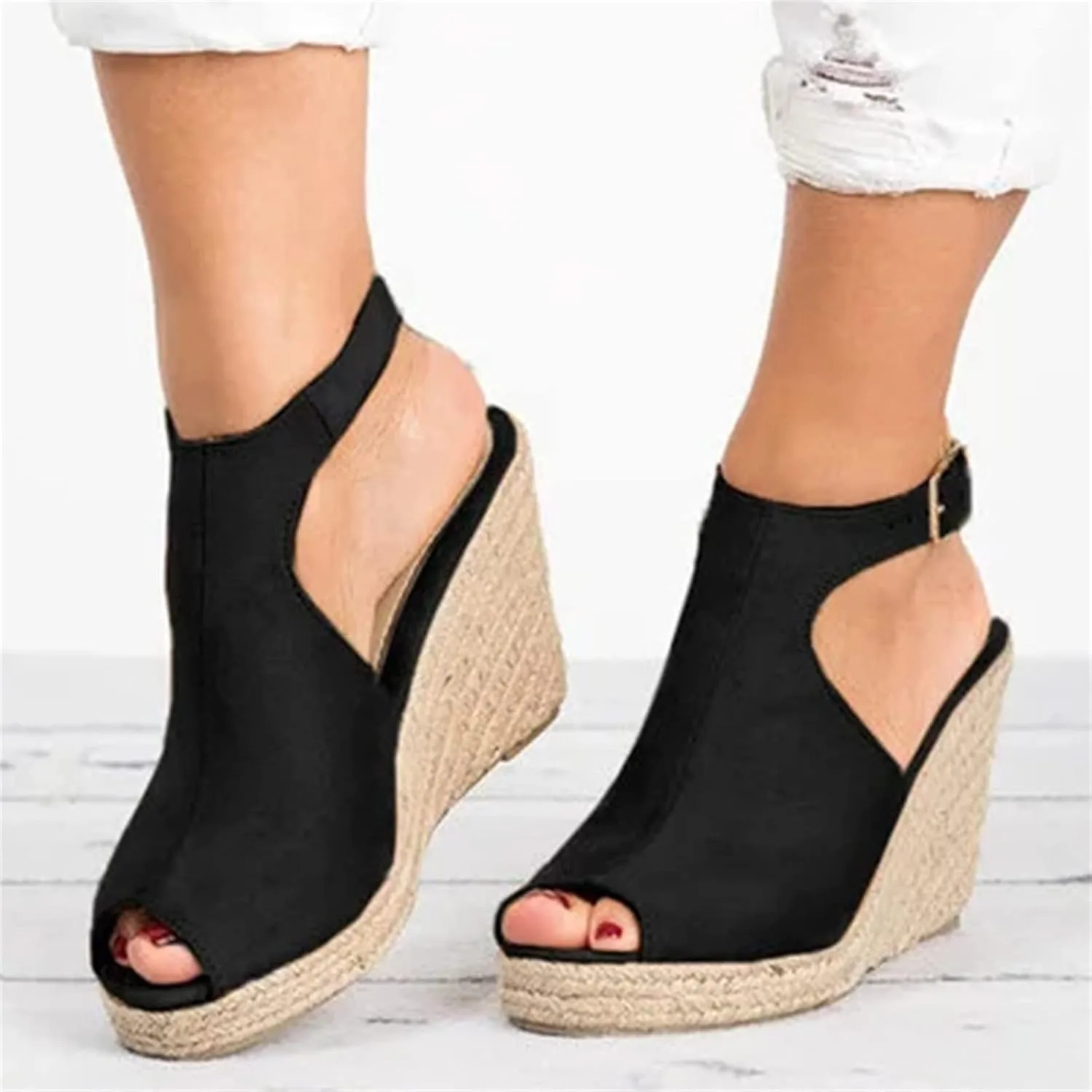 Ladmiple Wedge Sandals for Women,Womens 2023 Summer Comfy Slip-On Sandal Casual Beach Shoes Open Toe Espadrille Platform