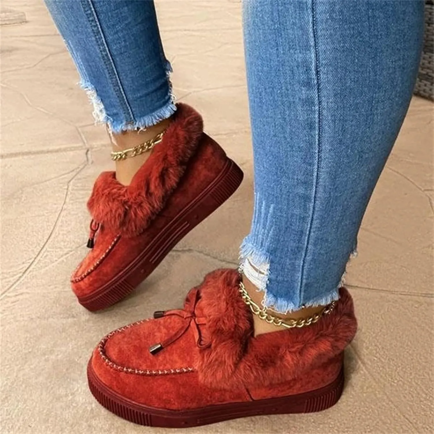 Ladmiple Winter Boots For Women Fashion Snow Boots Slip on Fur Lined Cold Weather Warm Ankle Booties Loafers Shoes 2024
