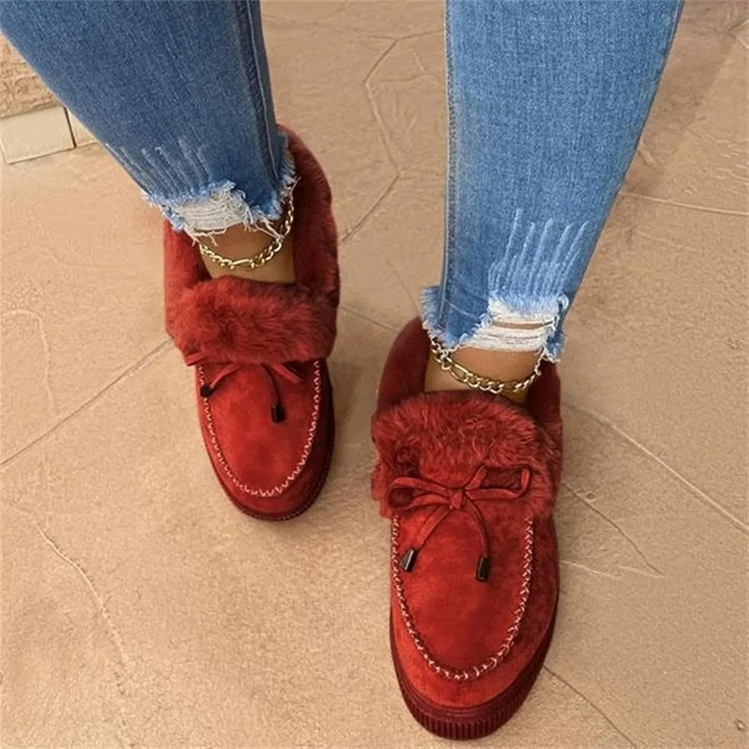 Ladmiple Winter Boots For Women Fashion Snow Boots Slip on Fur Lined Cold Weather Warm Ankle Booties Loafers Shoes 2024