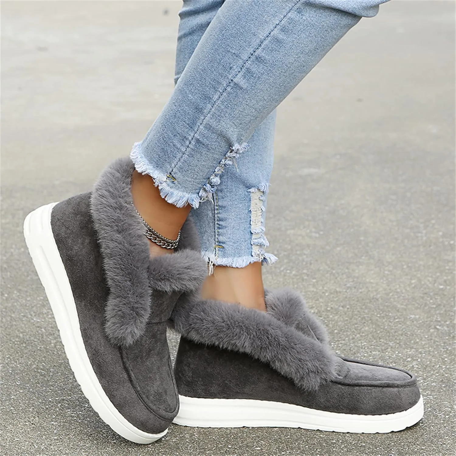 Ladmiple Winter Boots For Women Warm Fur Lined Snow Boots Outdoor Ankle Booties Slip On Comfortable Fashion Loafers Shoes