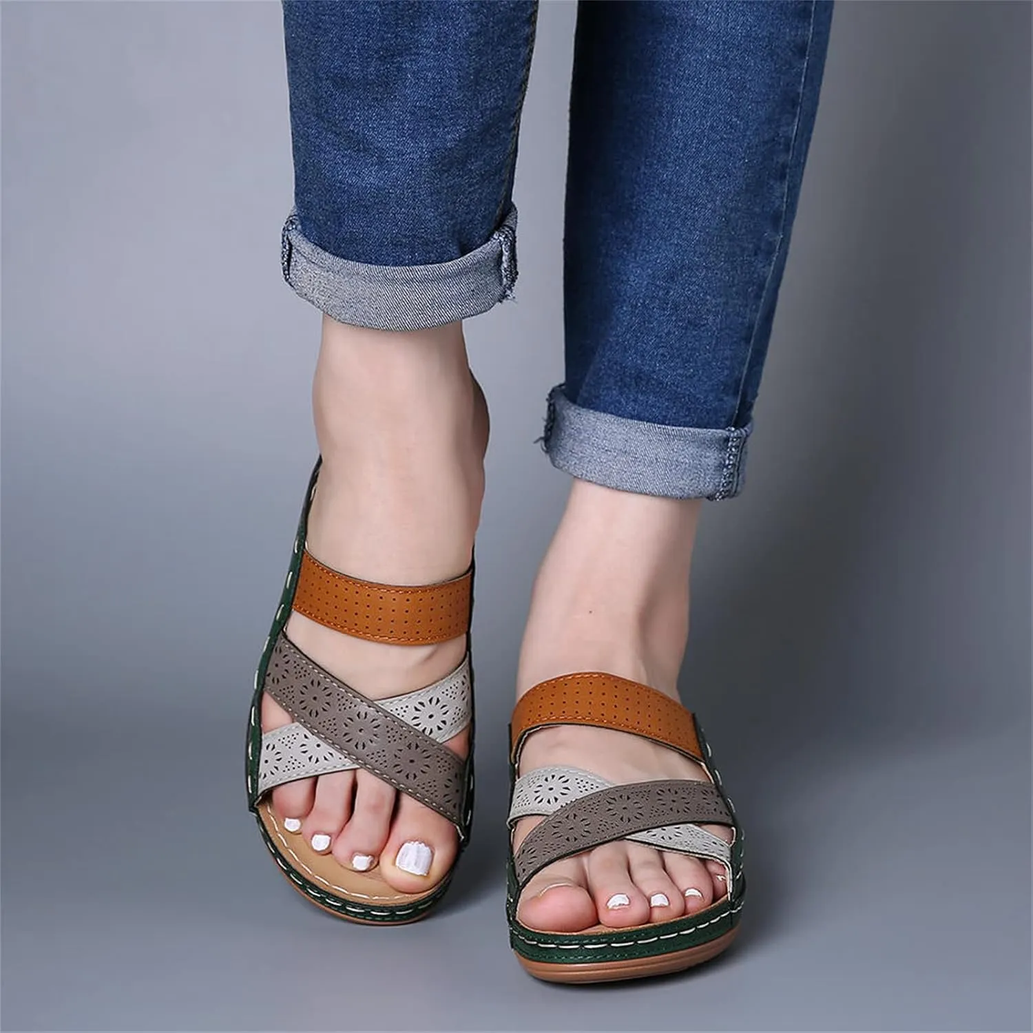 Ladmiple Womens Casual Summer Fashion Orthopedic Wedge Flip Flop Arch Support Beach Roman Open Toe Slip On Slipper Shoes