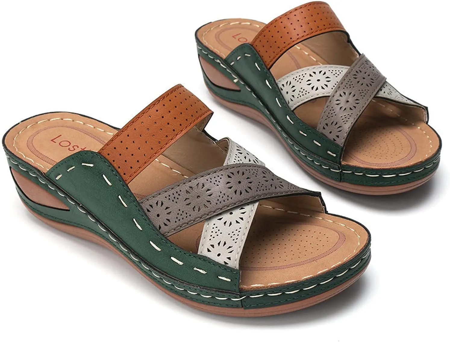 Ladmiple Womens Casual Summer Fashion Orthopedic Wedge Flip Flop Arch Support Beach Roman Open Toe Slip On Slipper Shoes