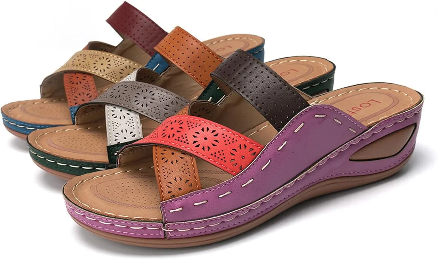 Ladmiple Womens Casual Summer Fashion Orthopedic Wedge Flip Flop Arch Support Beach Roman Open Toe Slip On Slipper Shoes