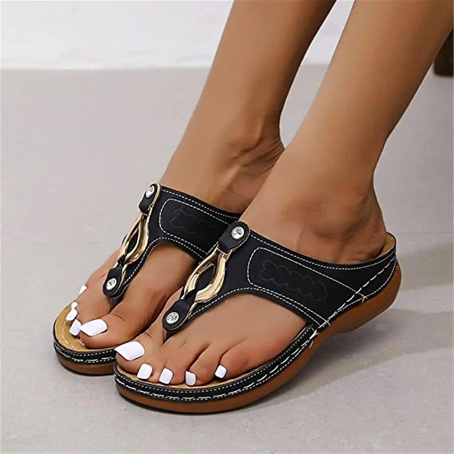 Ladmiple Women's Sandals Comfortable With Arch Support Orthopedic Thong Flip Flops Dressy Summer Walking Orthotic Slides