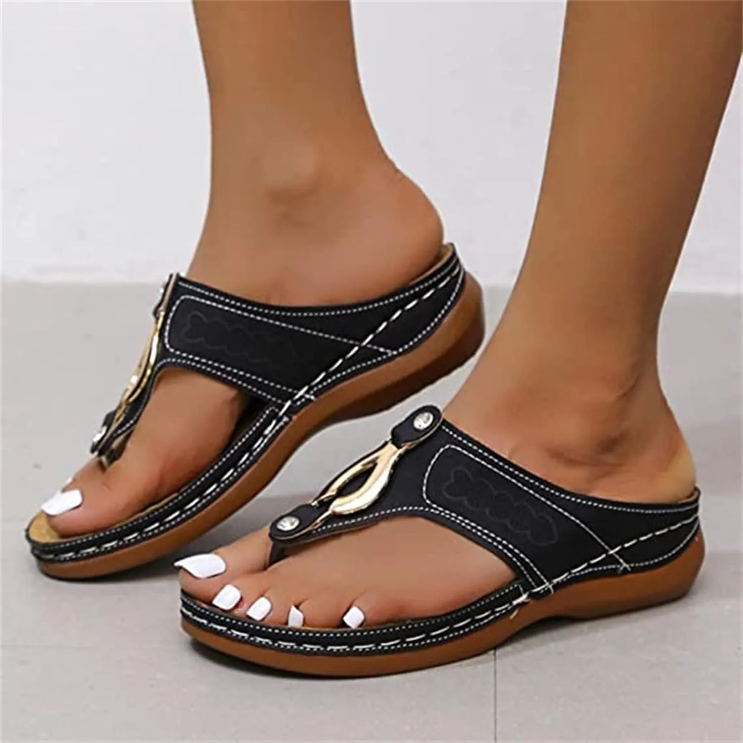 Ladmiple Women's Sandals Comfortable With Arch Support Orthopedic Thong Flip Flops Dressy Summer Walking Orthotic Slides