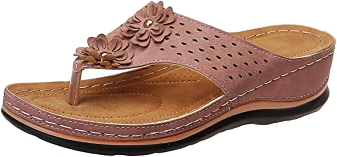 Ladmiple Women's Sandals Wedge Heel Arch Support Orthopedic Slides Summer Orthotic Thong Flip Flops for Plantar Fasciitis