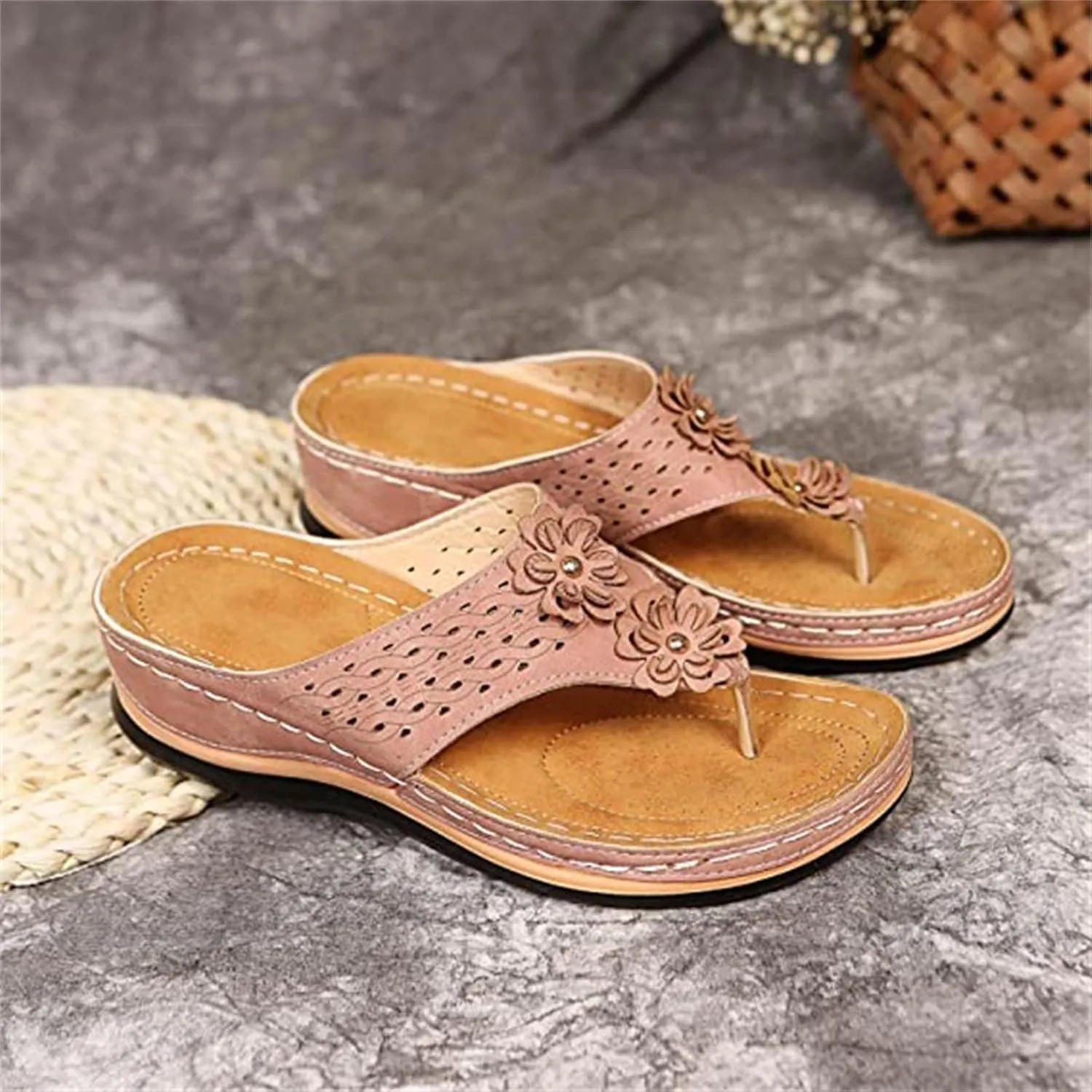 Ladmiple Women's Sandals Wedge Heel Arch Support Orthopedic Slides Summer Orthotic Thong Flip Flops for Plantar Fasciitis