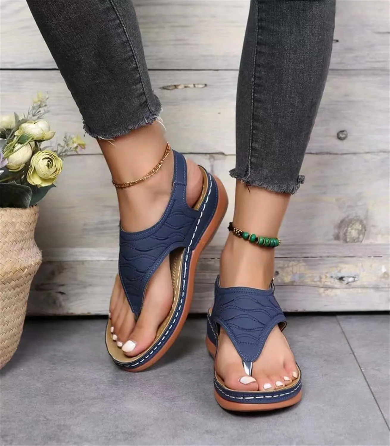 Ladmiple Women's Sandals Wedge Heel Orthotic Slides Comfortable Dressy Summer Orthopedic Thong Flip Flops with Arch Support