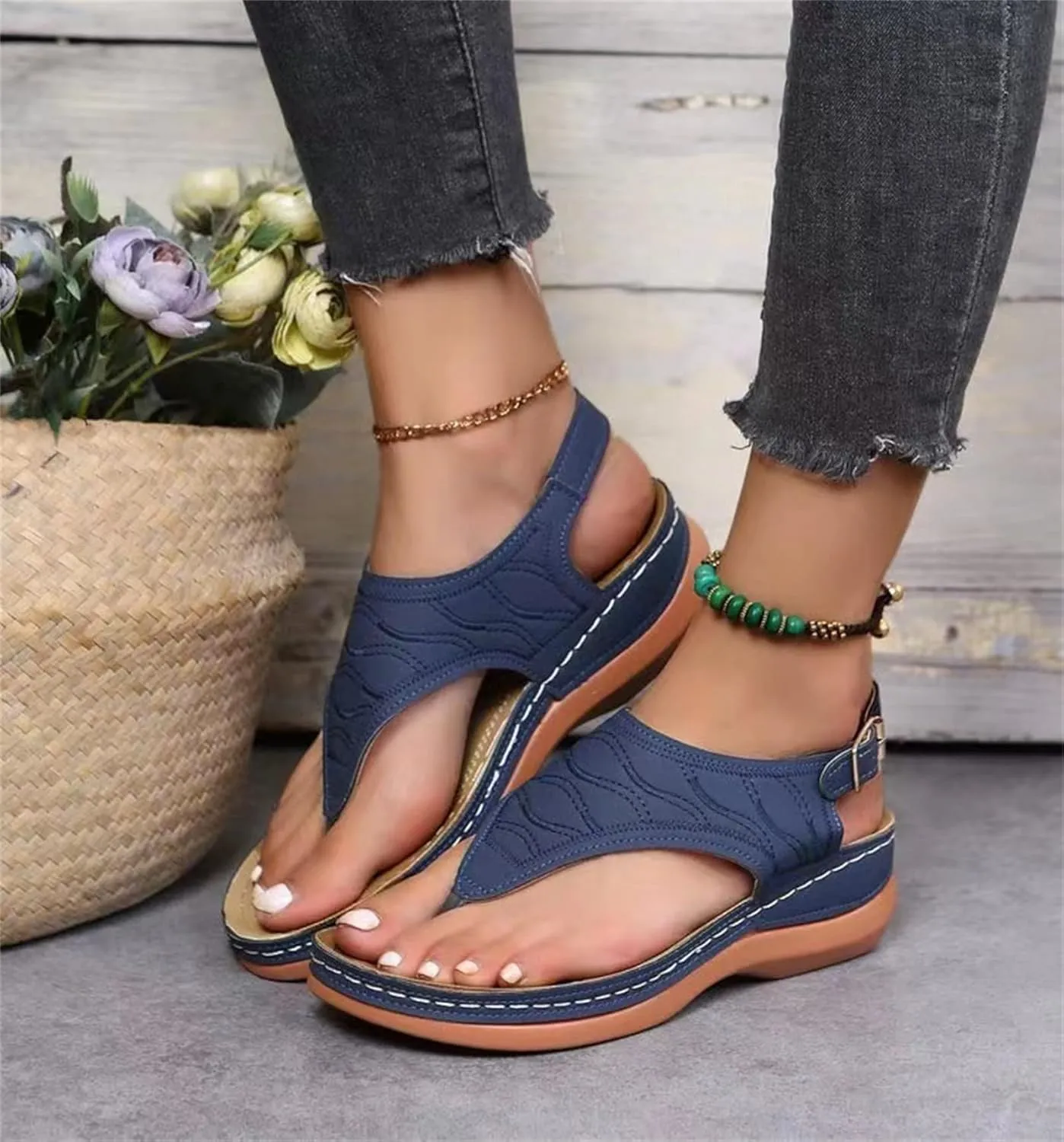 Ladmiple Women's Sandals Wedge Heel Orthotic Slides Comfortable Dressy Summer Orthopedic Thong Flip Flops with Arch Support