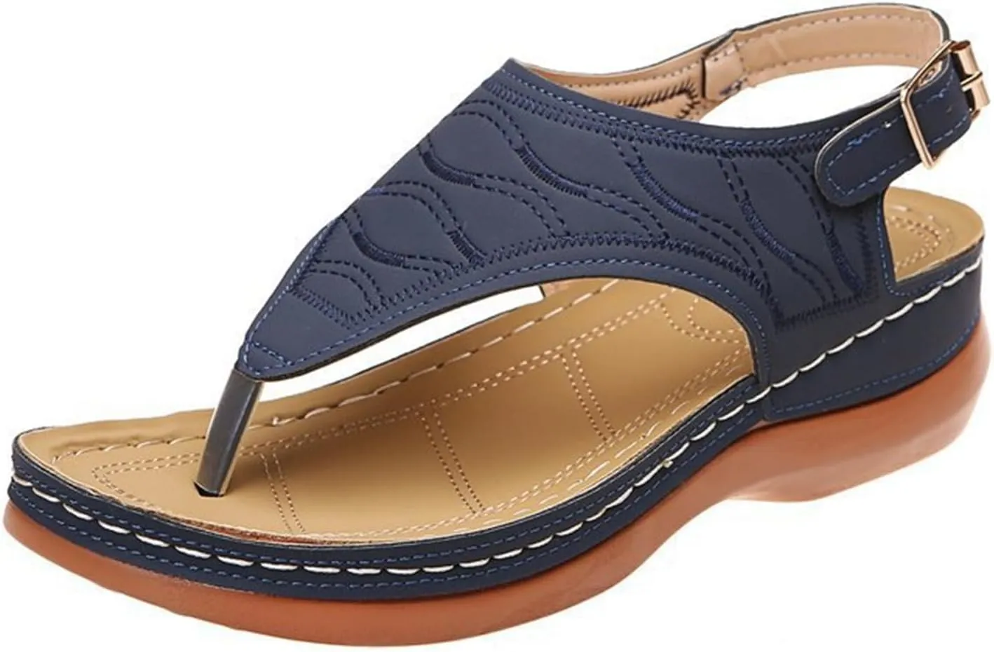 Ladmiple Women's Sandals Wedge Heel Orthotic Slides Comfortable Dressy Summer Orthopedic Thong Flip Flops with Arch Support