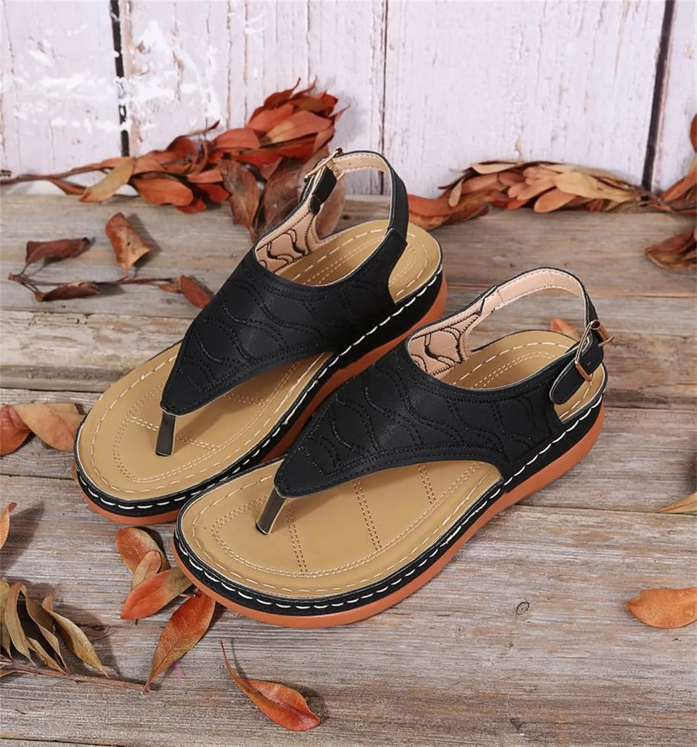 Ladmiple Women's Sandals Wedge Heel Orthotic Slides Comfortable Dressy Summer Orthopedic Thong Flip Flops with Arch Support