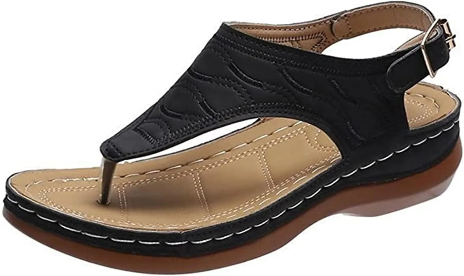 Ladmiple Women's Sandals Wedge Heel Orthotic Slides Comfortable Dressy Summer Orthopedic Thong Flip Flops with Arch Support