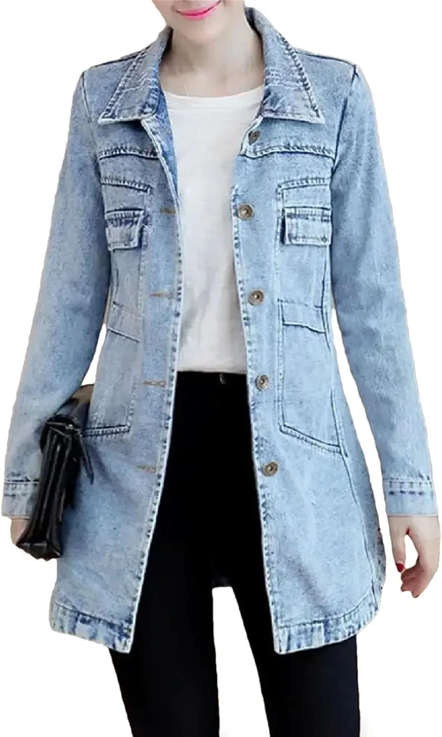 Large Size Trench Coat Women Outerwear Denim Jacket Embroidery Top