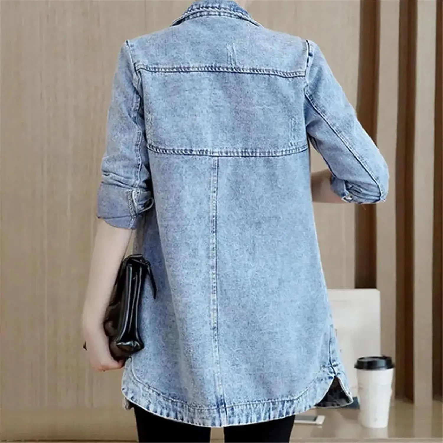 Large Size Trench Coat Women Outerwear Denim Jacket Embroidery Top