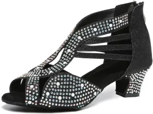 Latin Dance Shoes for Women Rhinestones Ballroom Zip Back Salsa Bachata Dance Shoes,Model YC-L491