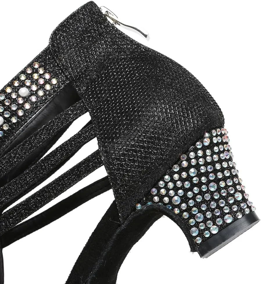 Latin Dance Shoes for Women Rhinestones Ballroom Zip Back Salsa Bachata Dance Shoes,Model YC-L491