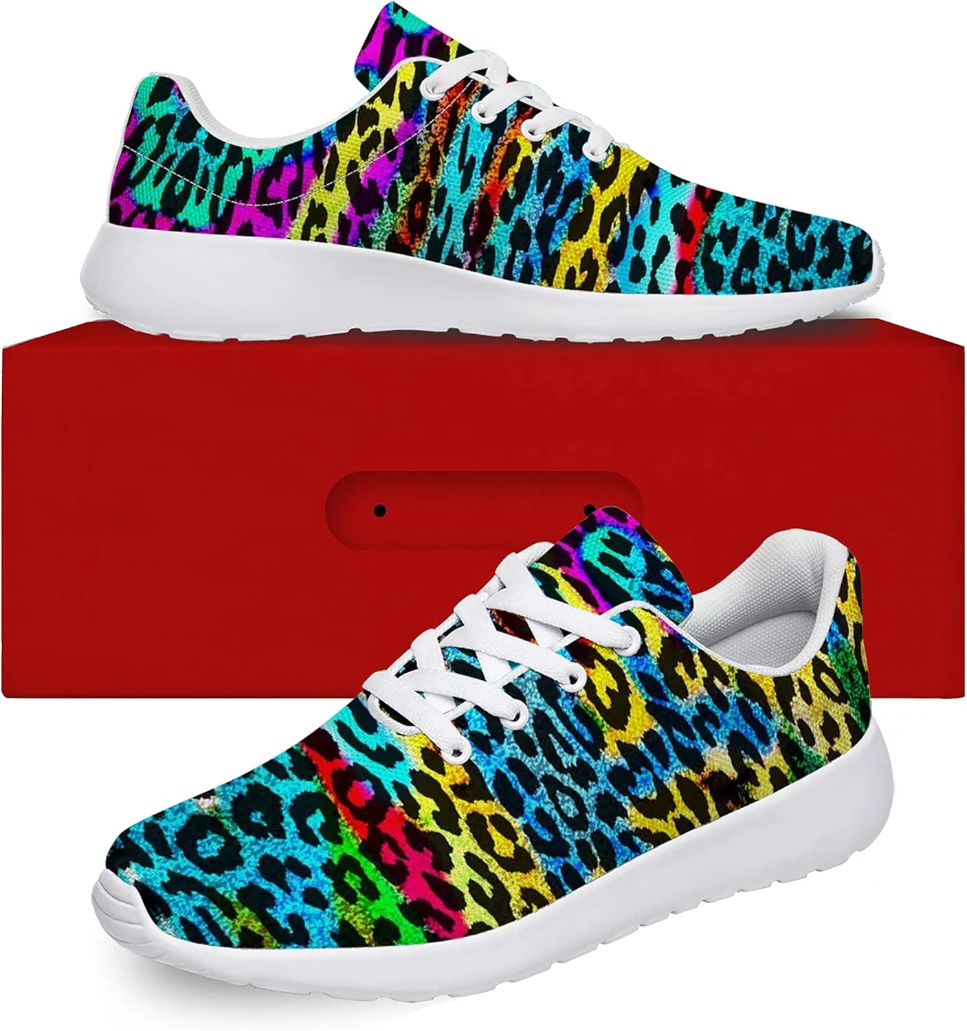 Leopard Cheetah Print Shoes Woman Tennis Shoes Athletic Running Shoes Soft Lightweight Walking Sneakers Gifts for Ladies Girls