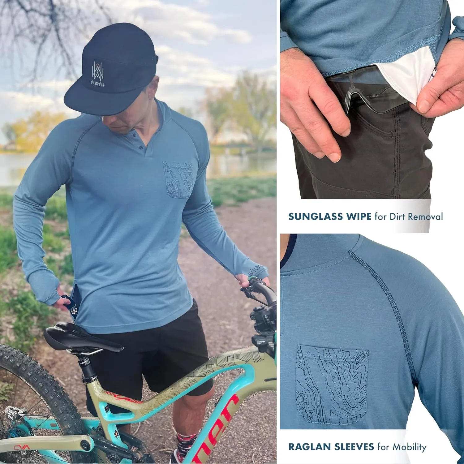 Lightweight Men's Hoodie | Bamboo Rayon Long Sleeve Sun Shirt | MTB Jersey