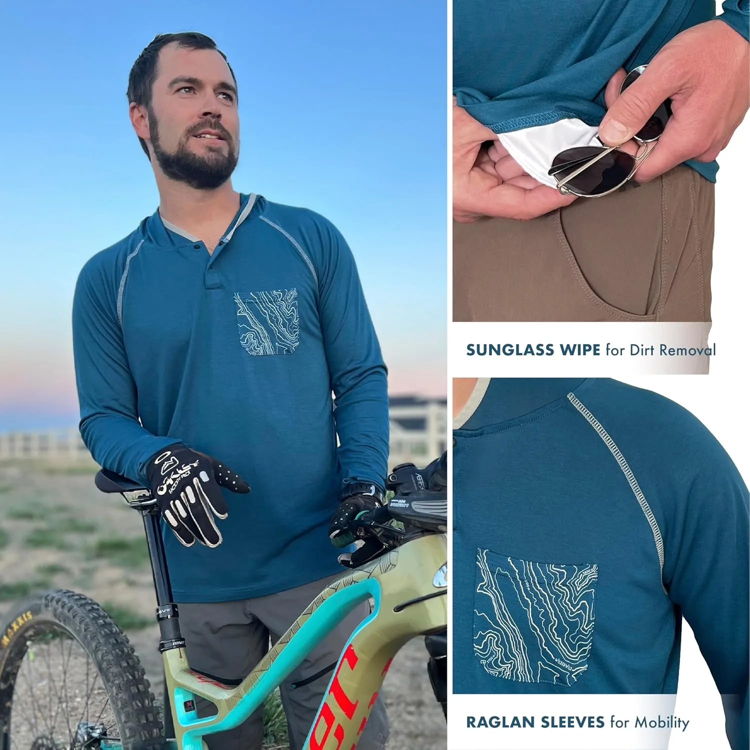 Lightweight Men's Hoodie | Bamboo Rayon Long Sleeve Sun Shirt | MTB Jersey