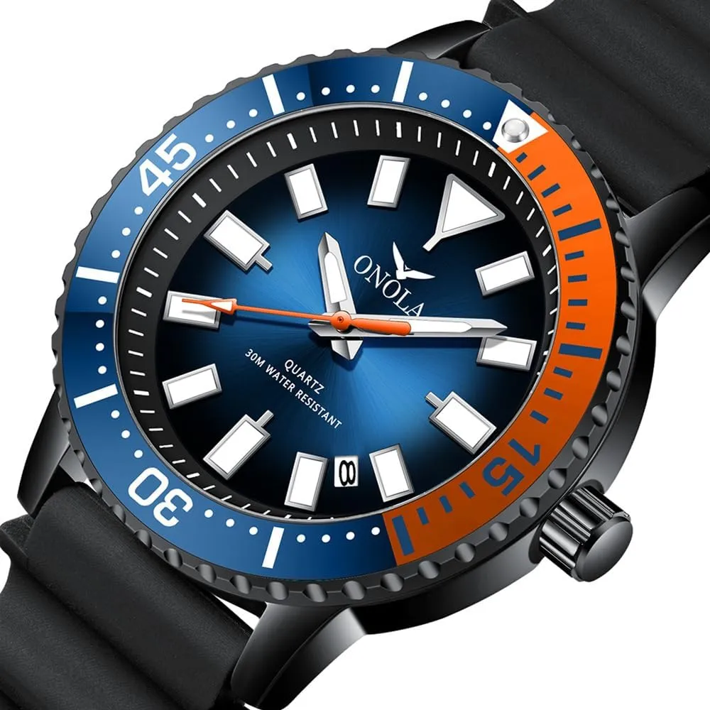 Luminous Watch for Men Wristwatch Waterproof Sport Analog Quartz Business Mens Watches Black Silicon Strap Dress Watch