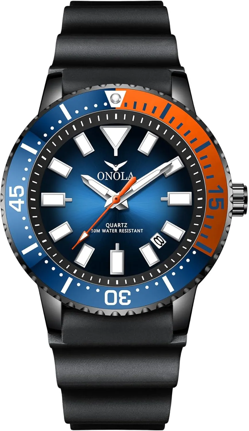 Luminous Watch for Men Wristwatch Waterproof Sport Analog Quartz Business Mens Watches Black Silicon Strap Dress Watch
