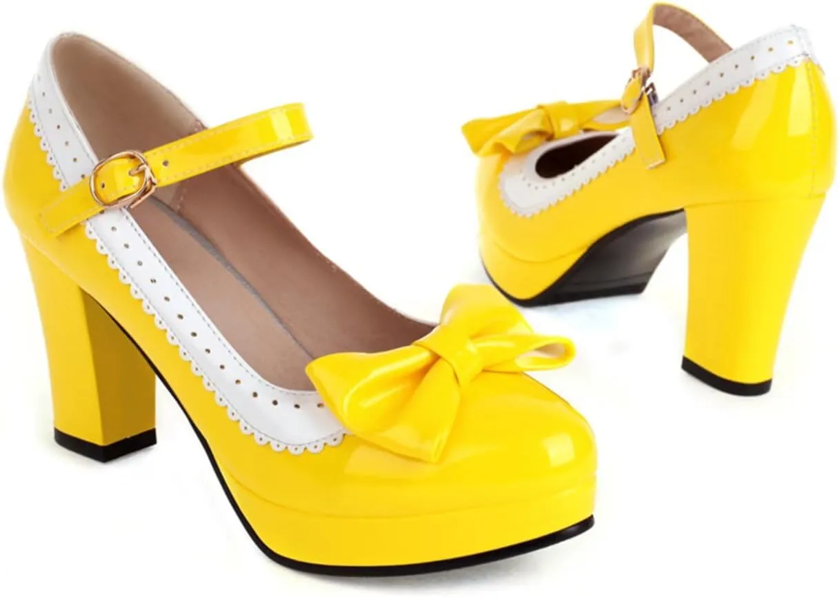 Mary Jane Heels for Women Bow Lolita Platform High Heels Kawaii Shoes Dress Round Toe Pumps