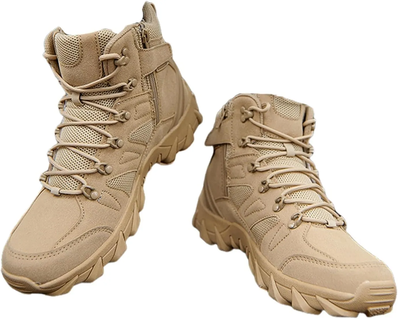 Men Lightweight and Casual Tactical Boots, Men High Top Side Lace Up Zipper Desert Tactical Boots, Non Slip Waterproof Military Hiking Boots, for Work, Security, Motorcycle