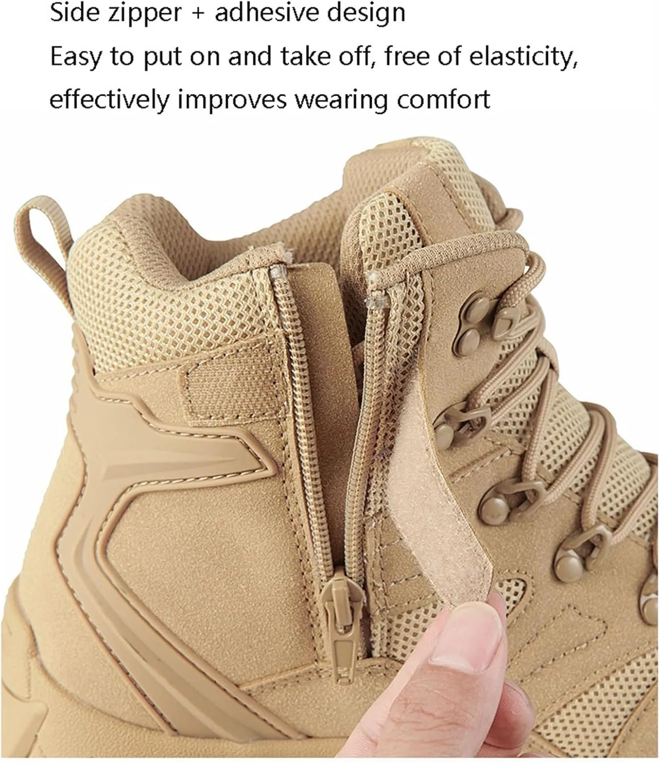 Men Lightweight and Casual Tactical Boots, Men High Top Side Lace Up Zipper Desert Tactical Boots, Non Slip Waterproof Military Hiking Boots, for Work, Security, Motorcycle