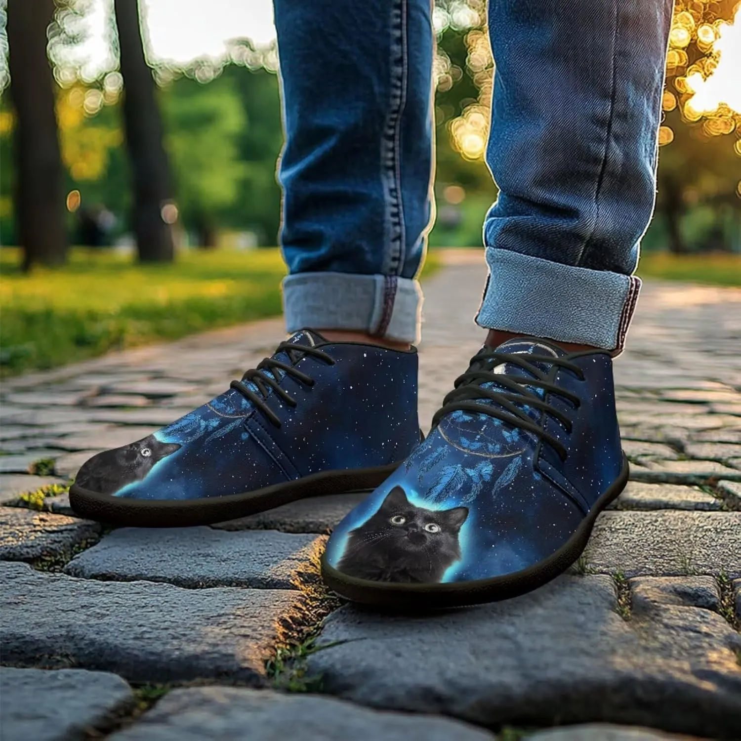 Mens Barefoot Shoes for Walking Blue Sharks Pattern Non Slip Zero Drop Sole Running Sneakers