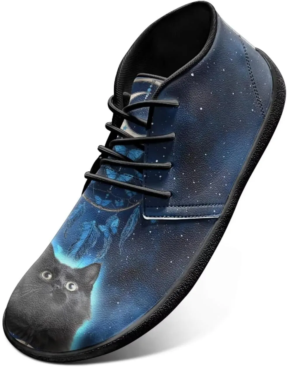 Mens Barefoot Shoes for Walking Blue Sharks Pattern Non Slip Zero Drop Sole Running Sneakers