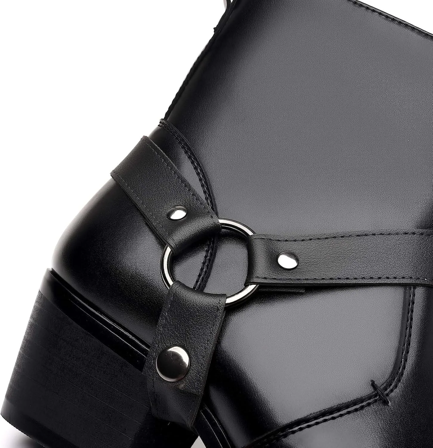 Men's Fashionable Ankle Shoes Low Zipper Thick Heel Boots Wooden Heel Pointed Toe Solid Color Leather Slip Boots Men