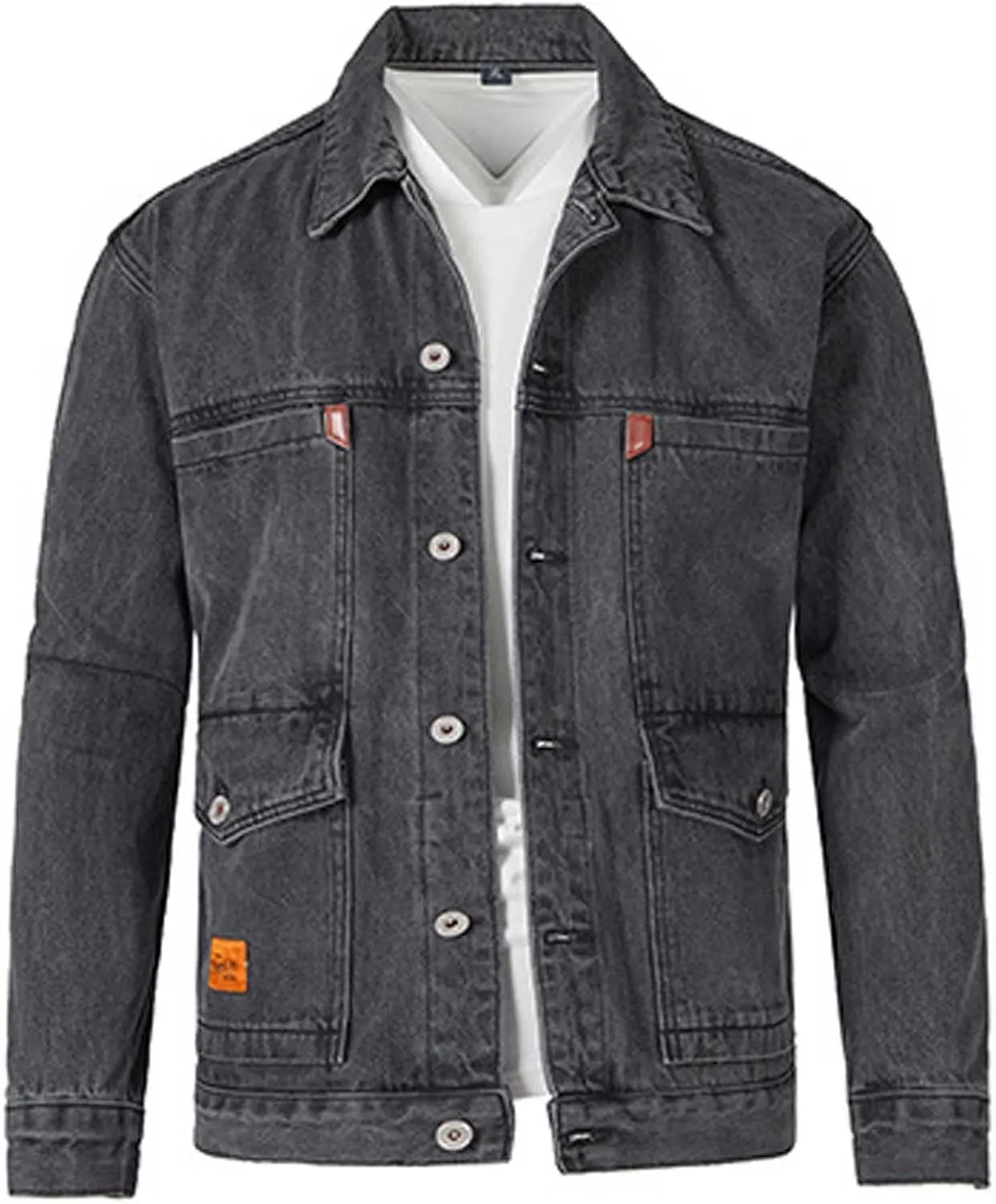 Mens Jean Jackets Casual Denim Coats Single Breasted Outerwear Fall Winter Clothes Trendy Turndown Jacket with Pocket
