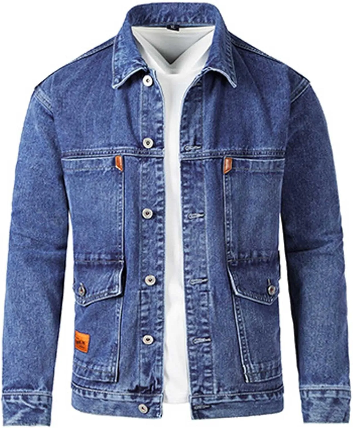 Mens Jean Jackets Casual Denim Coats Single Breasted Outerwear Fall Winter Clothes Trendy Turndown Jacket with Pocket