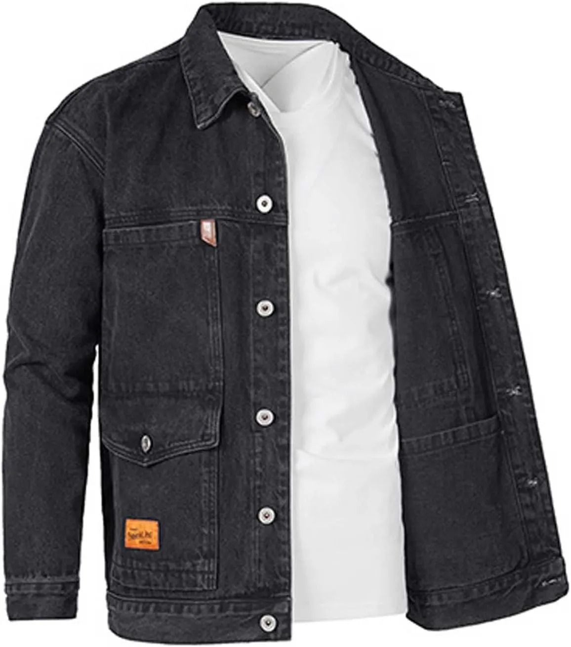 Mens Jean Jackets Casual Denim Coats Single Breasted Outerwear Fall Winter Clothes Trendy Turndown Jacket with Pocket